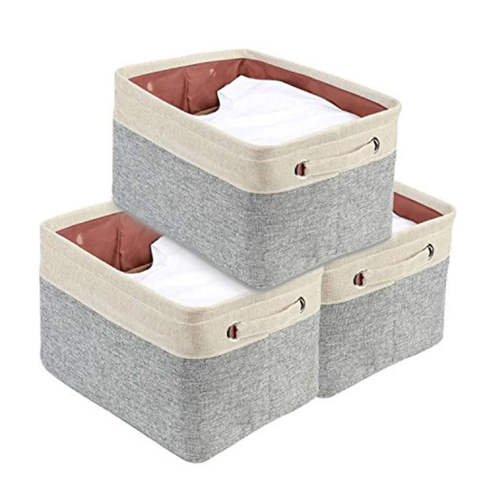 Collapsible Cotton Linen Fabric Baskets Kids Toy Storage Bins Organizer