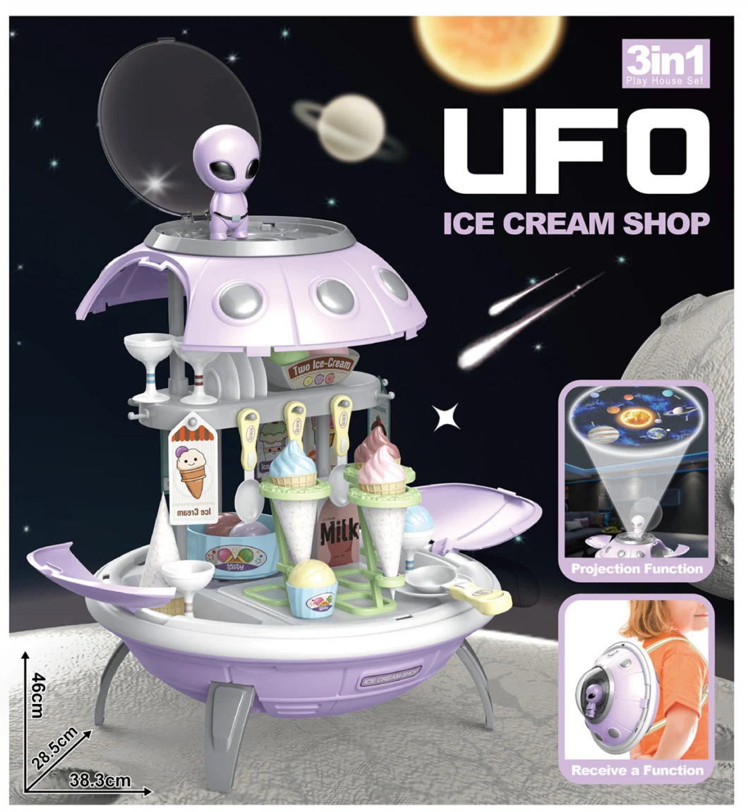 New Products Spaceship Toys UFO Ice Cream Storage Backpack Toy with Planet Projection for Children Gift Toys