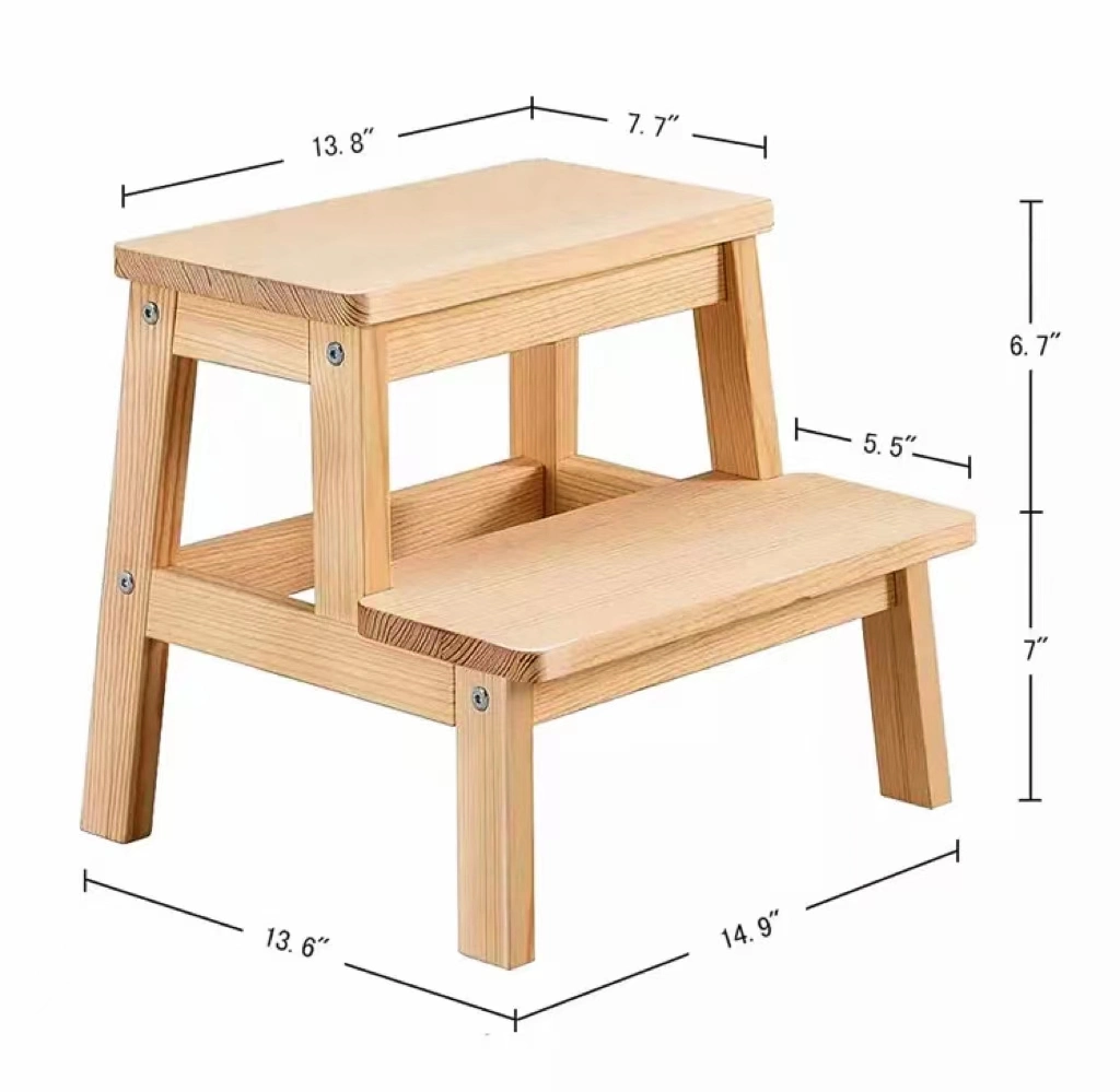 Living Room Wood Two-Step Stool Household Small Ladder Kitchen Kids 2 in 1bathroom Step Stool for Baby with Handrail